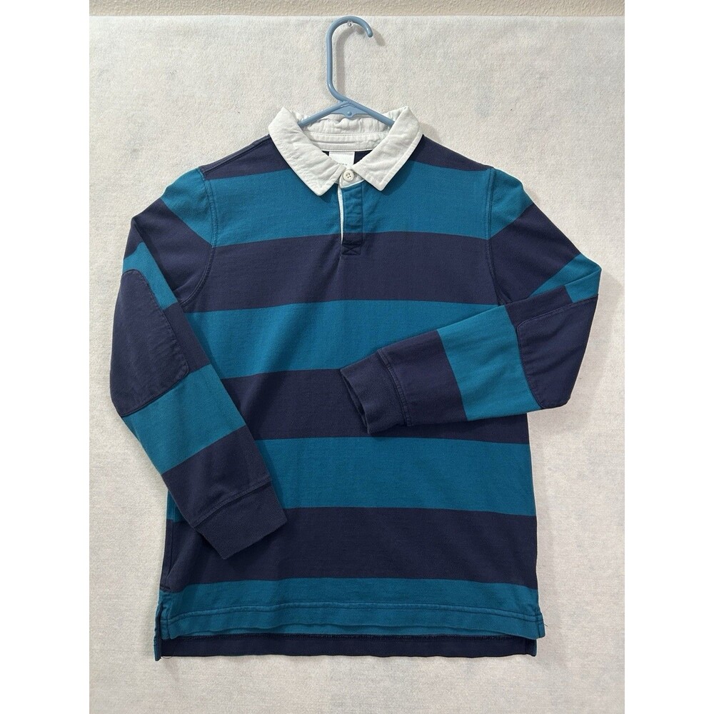 Hanna Andersson Boys 10 140cm Striped Rugby Shirt 100% Cotton FWH19 Blue Teal